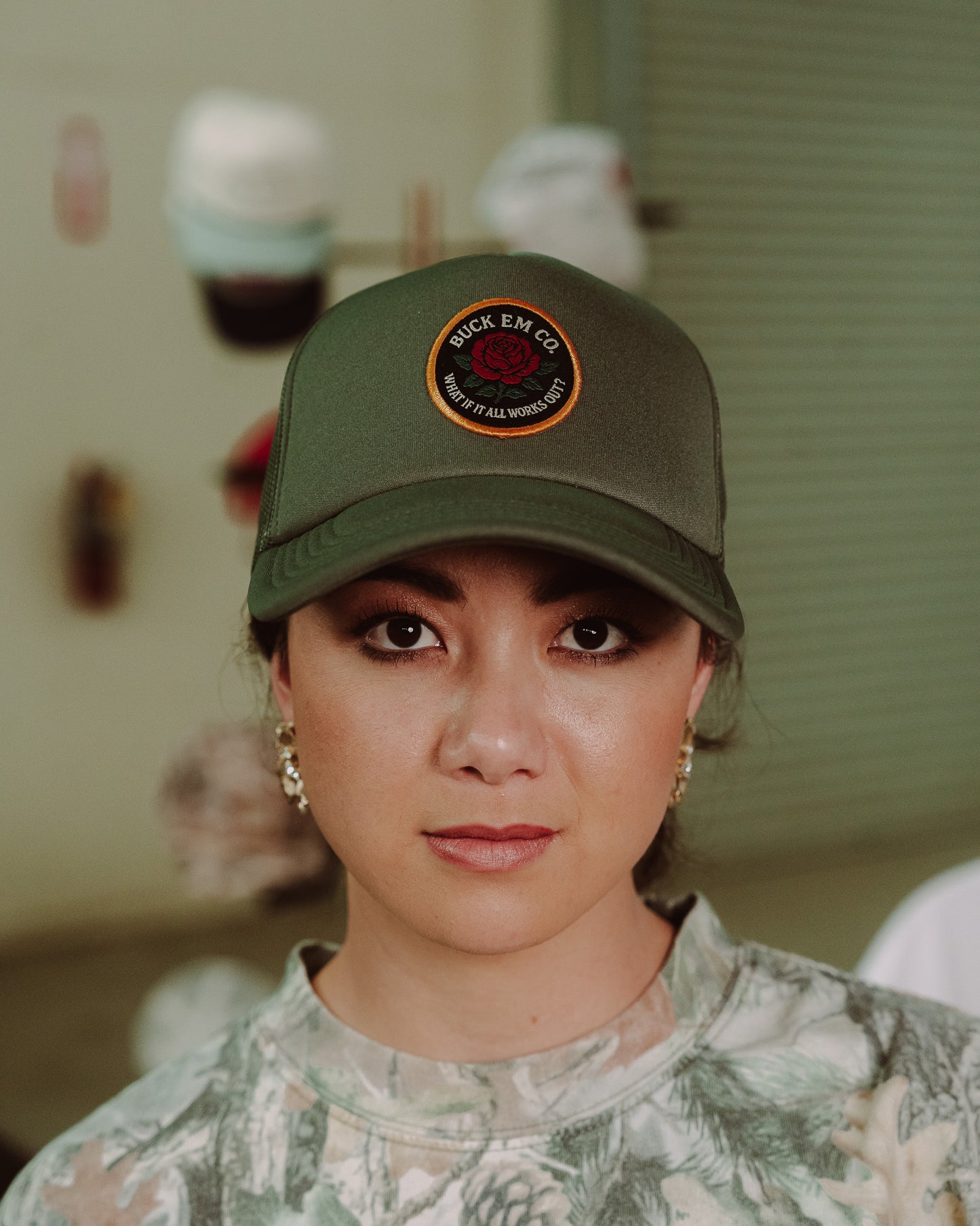 Rose Patch - Olive Foam Cap