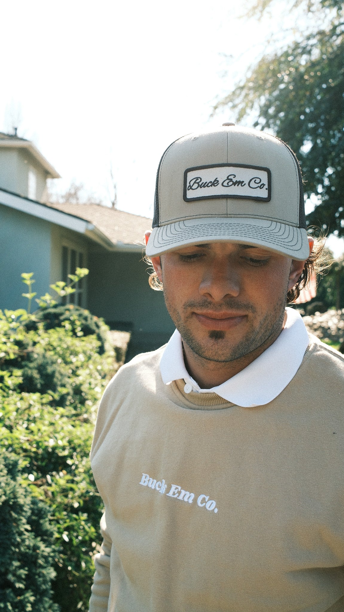 Buck Em Script (Khaki/Brown Classic Trucker Cap)
