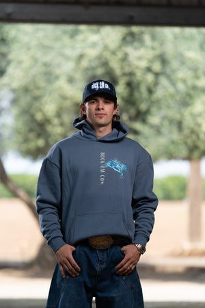 BUCK EM BRONC (BLUE HOODIE)