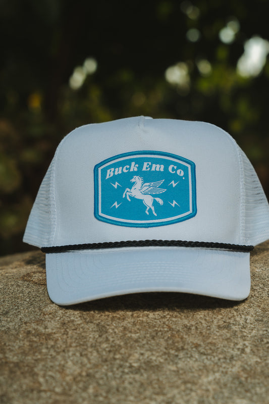 Buck Em Bolt (White Trucker Cap)