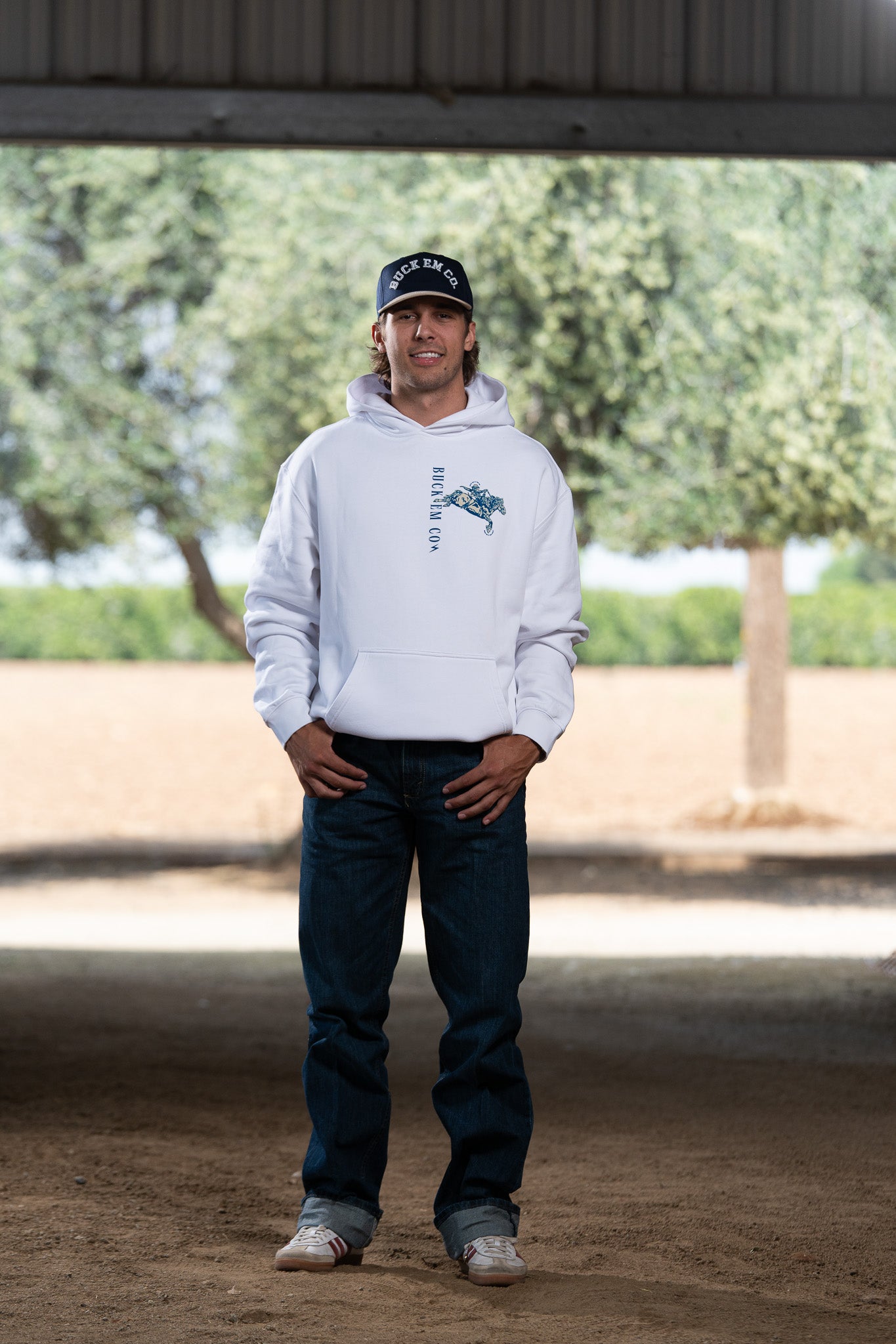 BUCK EM BRONC (WHITE HOODIE)