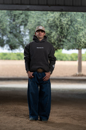 BUCK EM CO. Staple (Embroidery on Faded Black Hoodie)