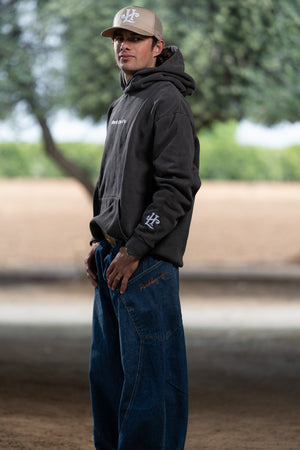 BUCK EM CO. Staple (Embroidery on Faded Black Hoodie)