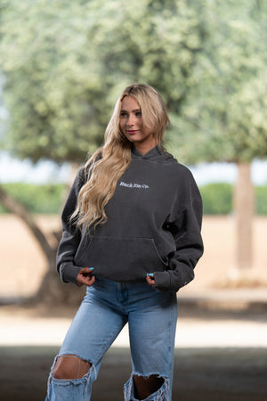 BUCK EM CO. Staple (Embroidery on Faded Black Hoodie)
