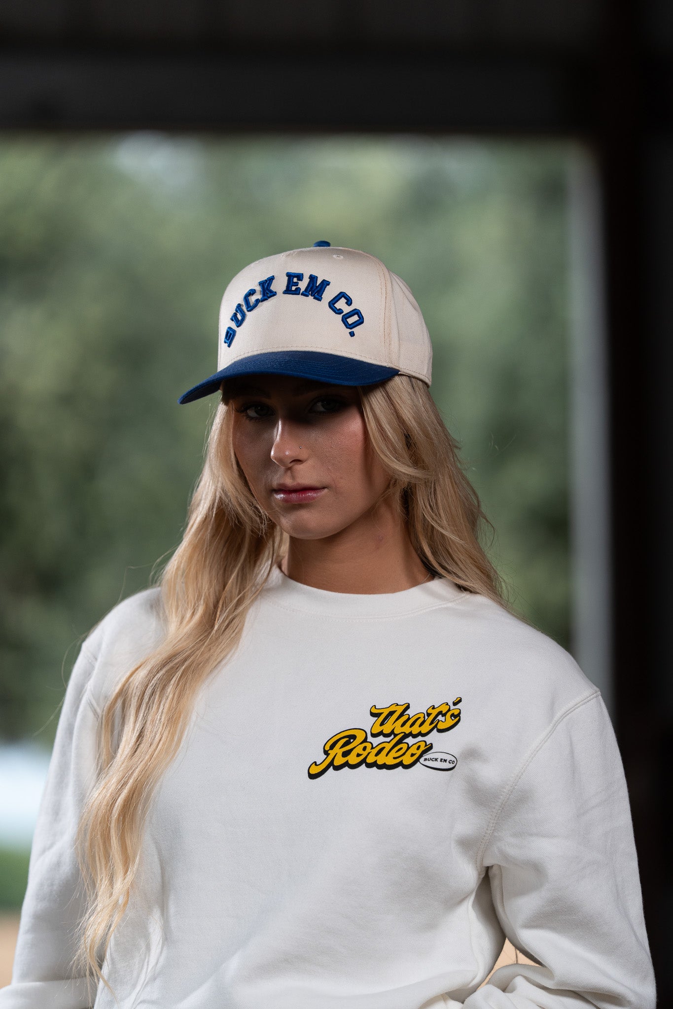 BUCK EM VARSITY CAP (Blue/Natural Cap)