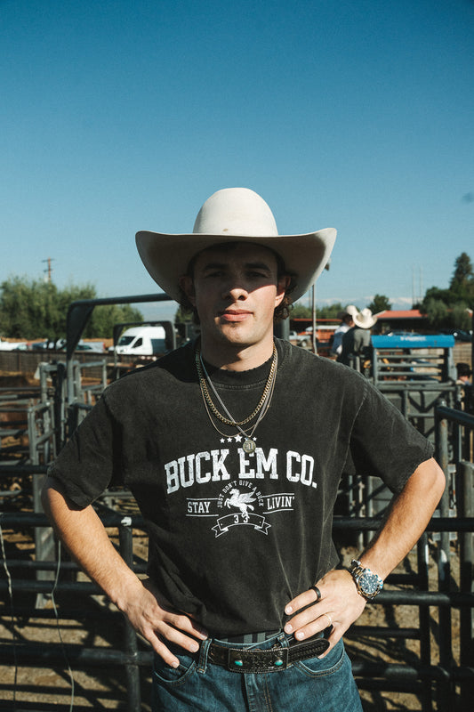 Buck Em Varsity Tee - Faded Black