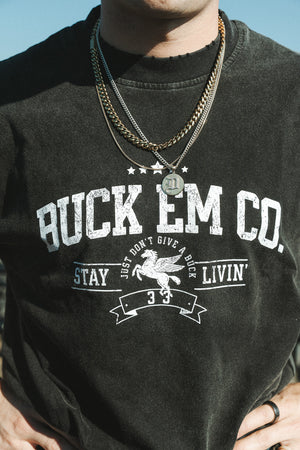 Buck Em Varsity Tee - Faded Black