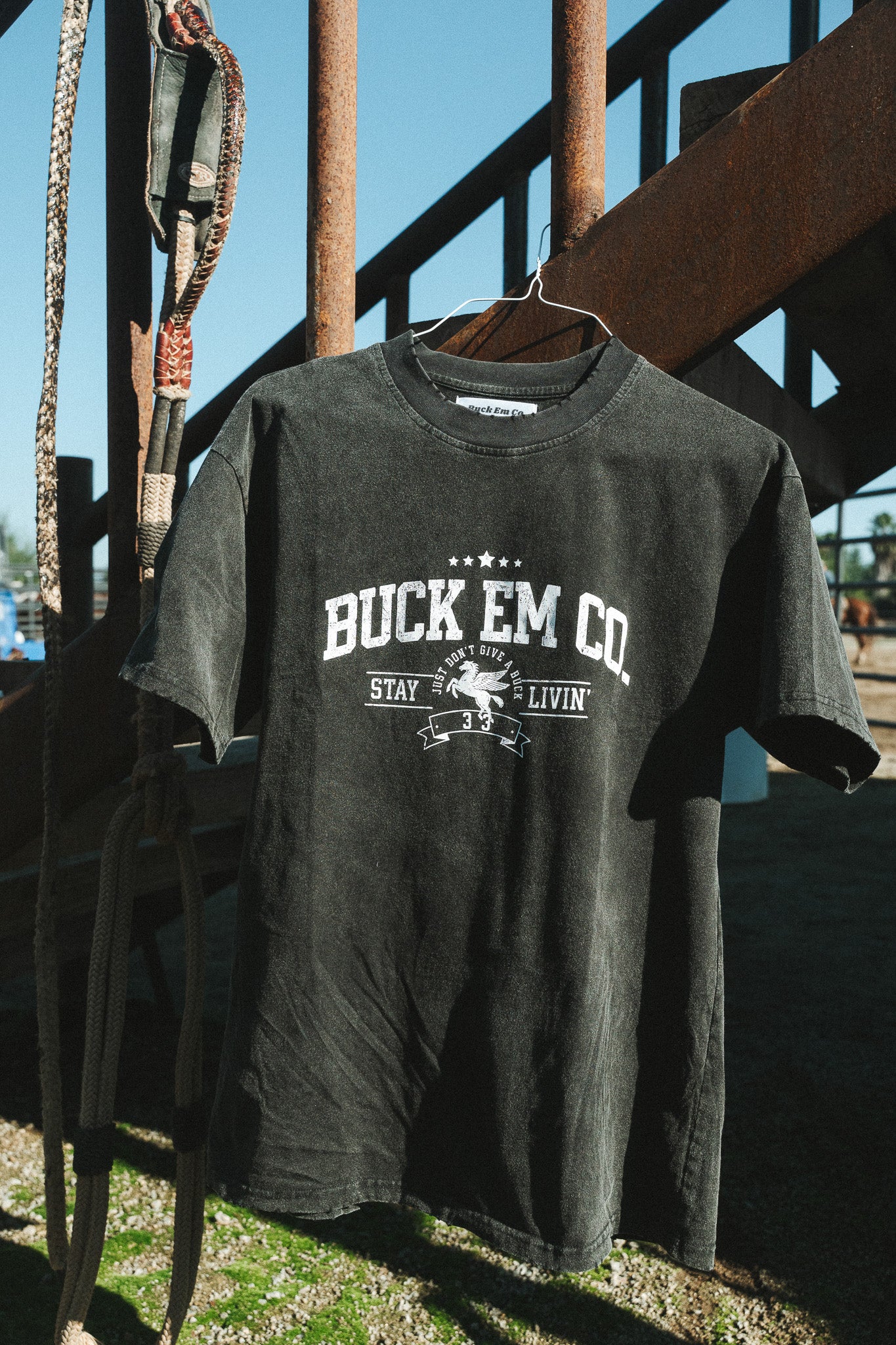Buck Em Varsity Tee - Faded Black