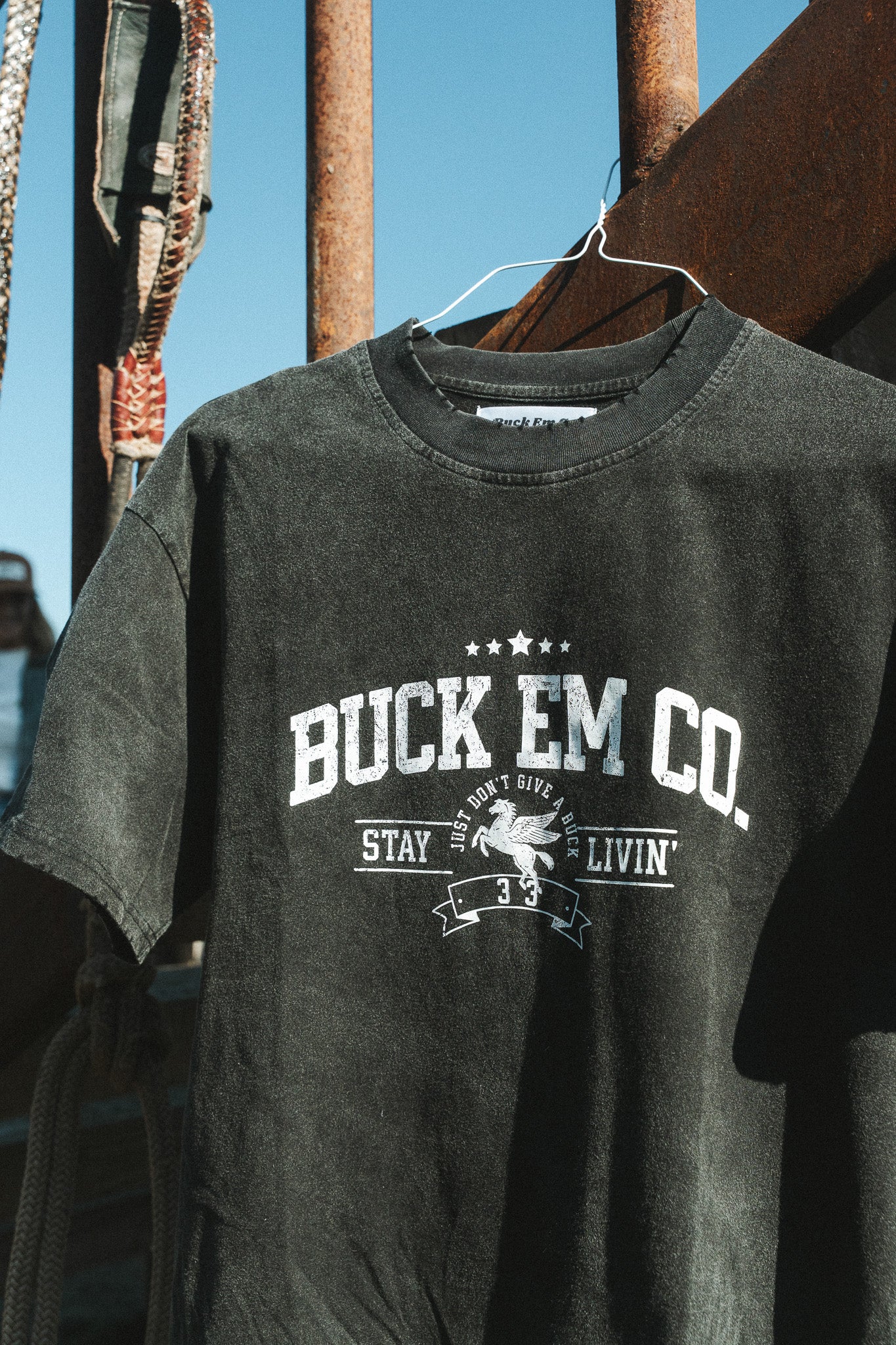Buck Em Varsity Tee - Faded Black