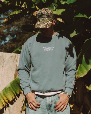 GRATEFUL COWBOY (Embroidered - Faded Blue Crew)