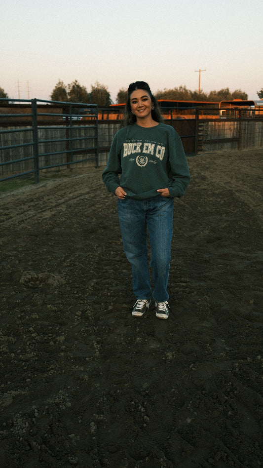 Buck Em Varsity (Faded Green Crewneck)