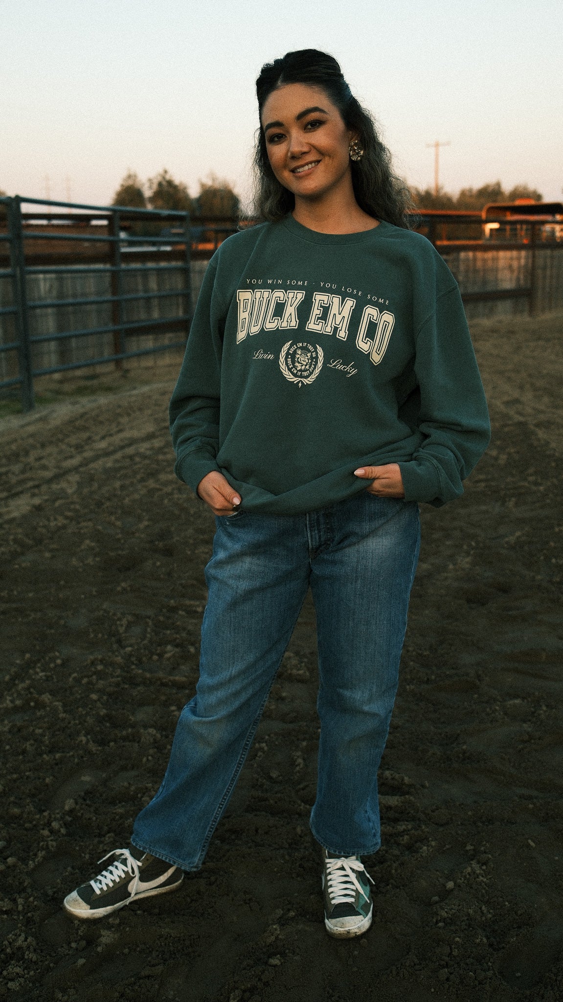 Buck Em Varsity (Faded Green Crewneck)