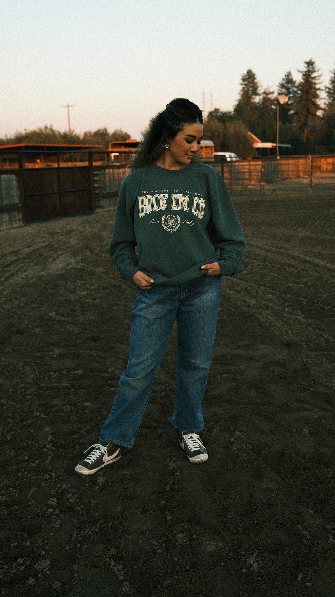 Buck Em Varsity (Faded Green Crewneck)