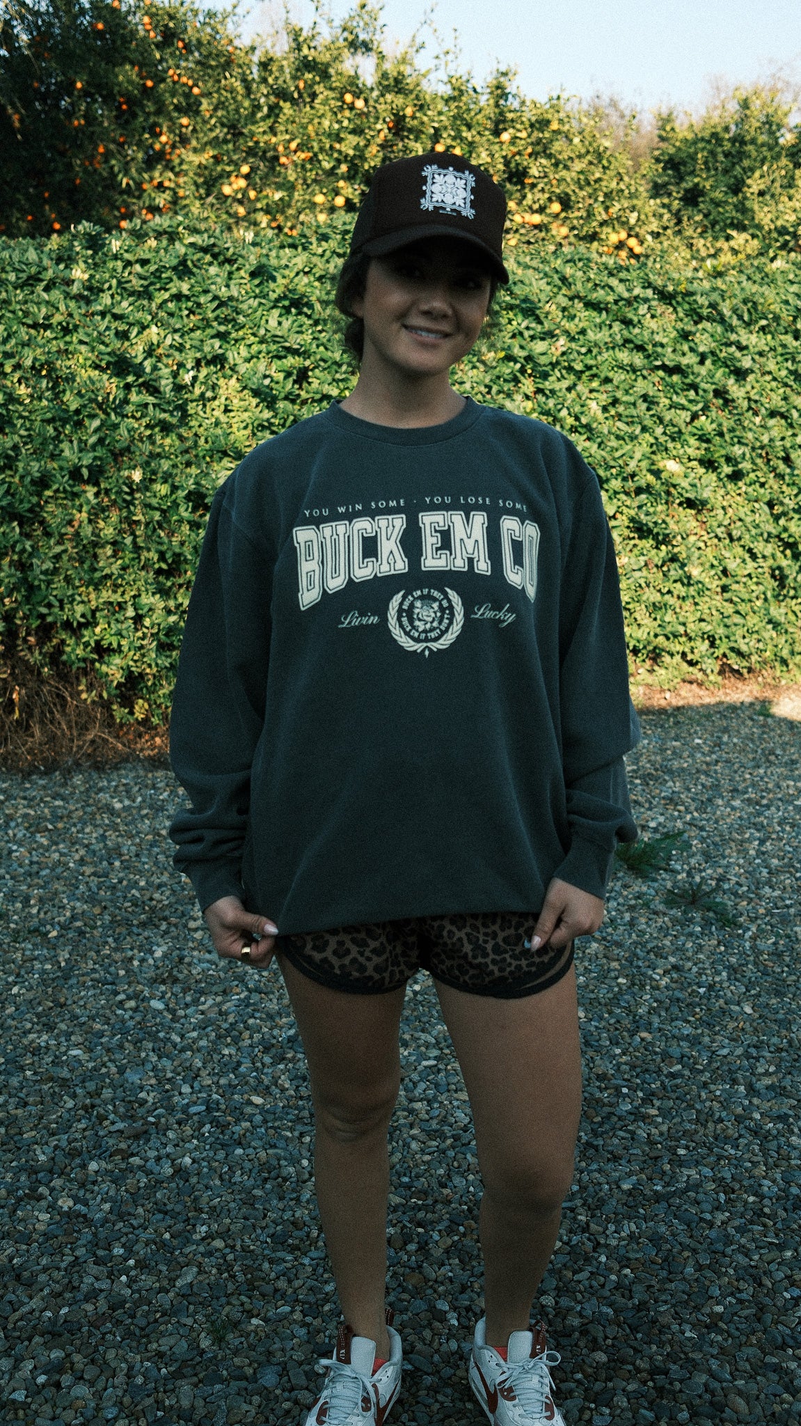 Buck Em Varsity (Faded Black Crewneck)