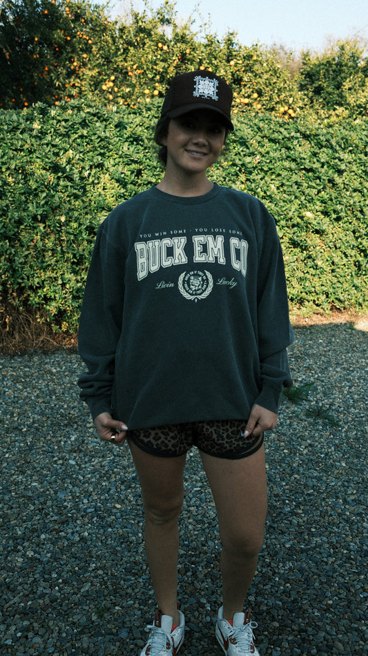 Buck Em Varsity (Faded Black Crewneck)