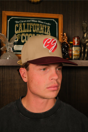 CJ Heart Caps (Tan/Maroon Trucker)