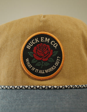 Denim/Khaki Rose Patch Cap