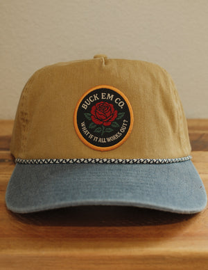 Denim/Khaki Rose Patch Cap