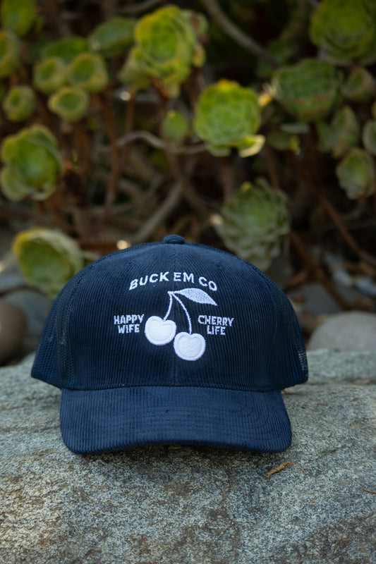 Happy Wife Cherry Life (Navy Corduroy Classic Cap)