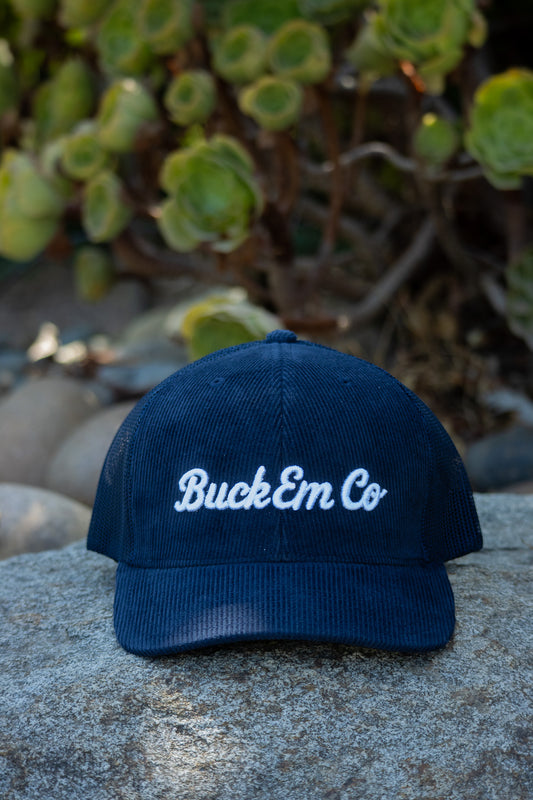 Buck Em Script (Navy Corduroy Classic Trucker Cap)