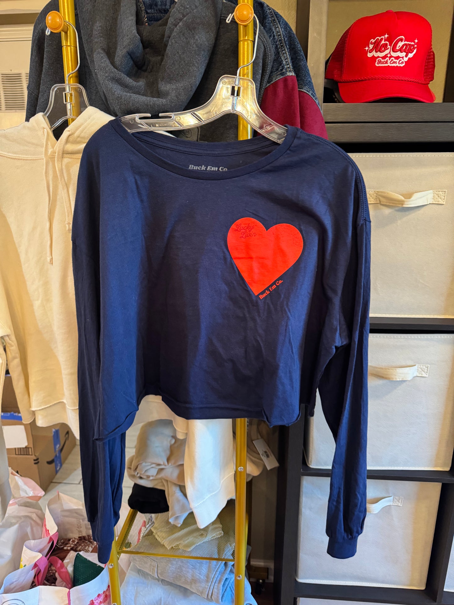 Lucky Livin Custom - Navy Cropped Long Sleeve