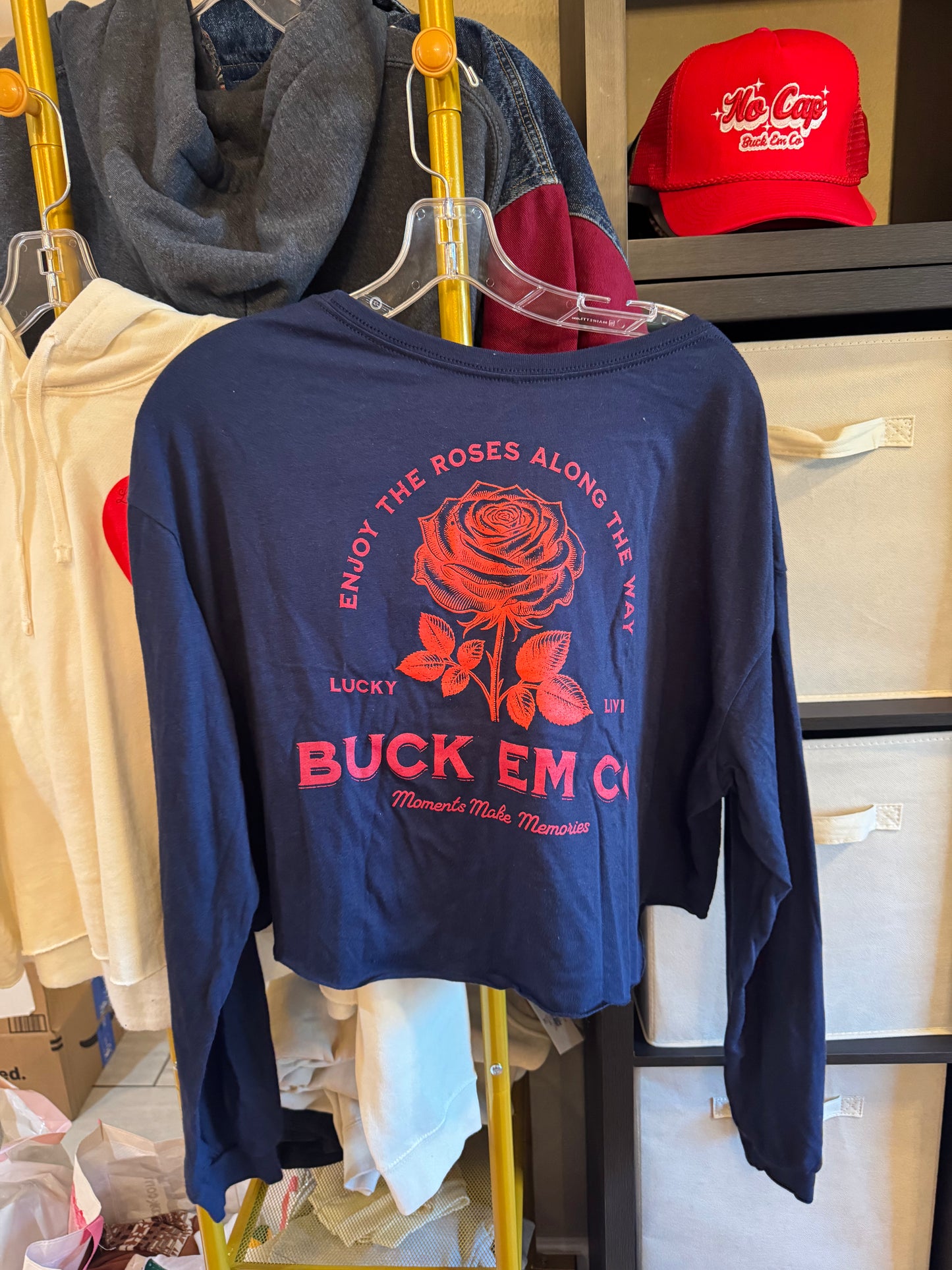 Lucky Livin Custom - Navy Cropped Long Sleeve